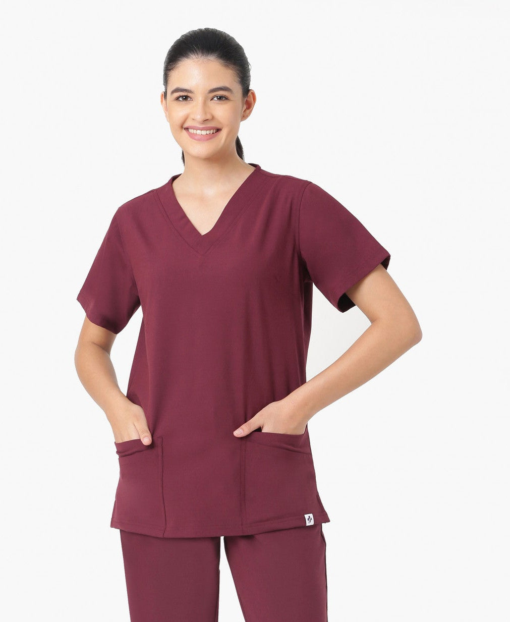 Mendi Luxe Scrub Top - Burgundy