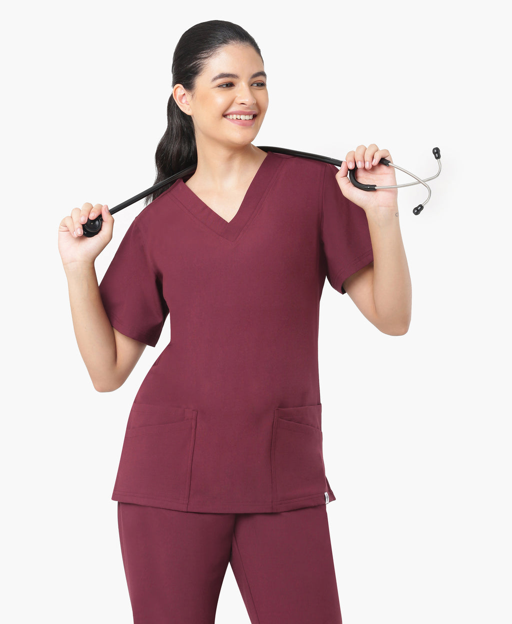 Mendi Luxe Scrub Top - Burgundy