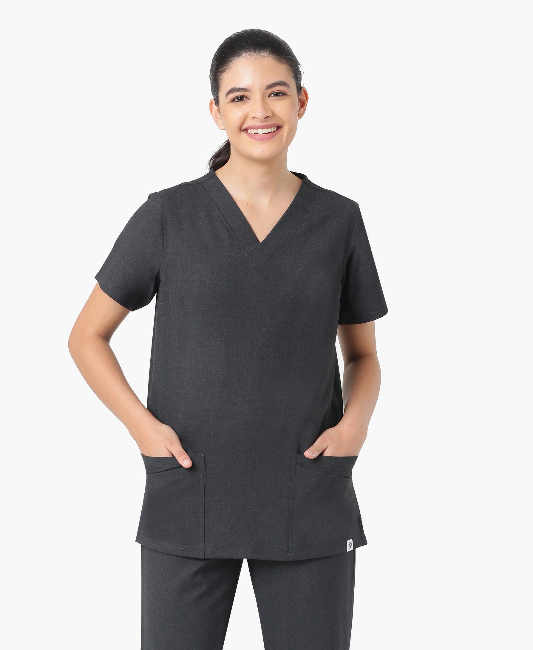Mendi Luxe Scrub Top - Heather Grey
