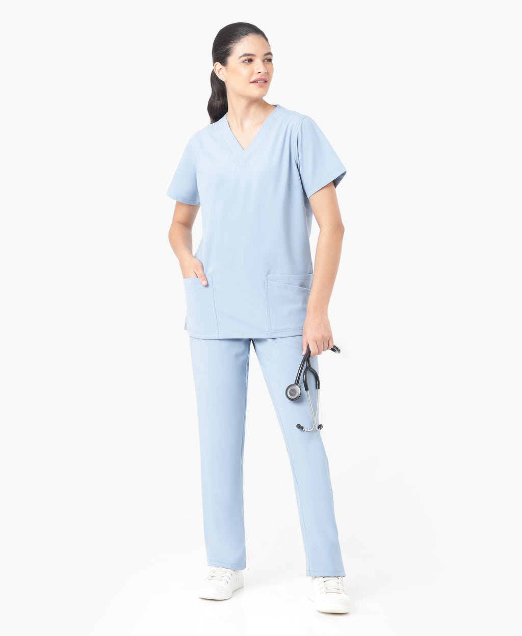 Mendi Luxe Scrub Top - Ceil Blue