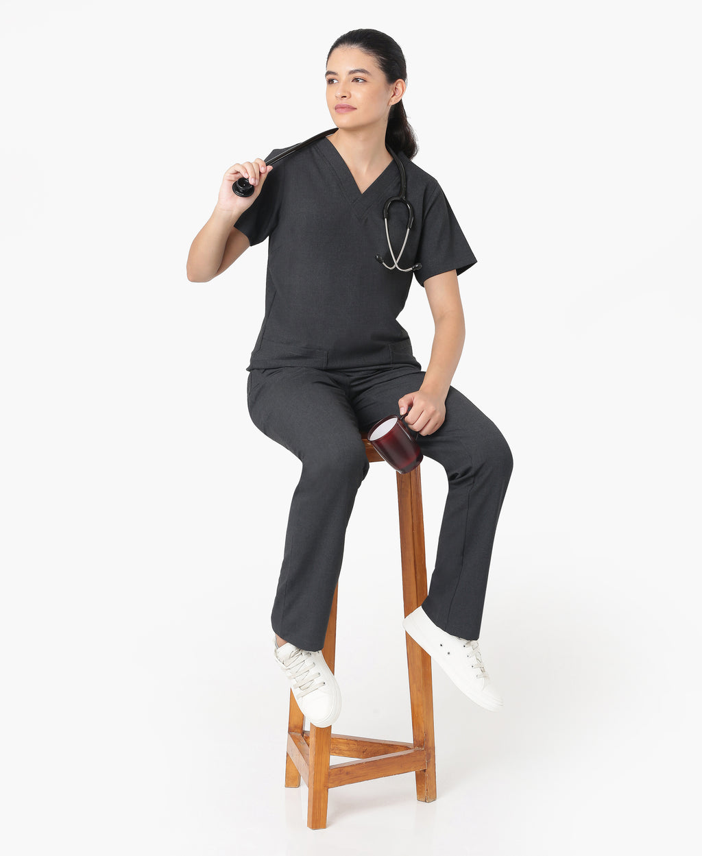 Mendi Luxe Scrub Top - Heather Grey