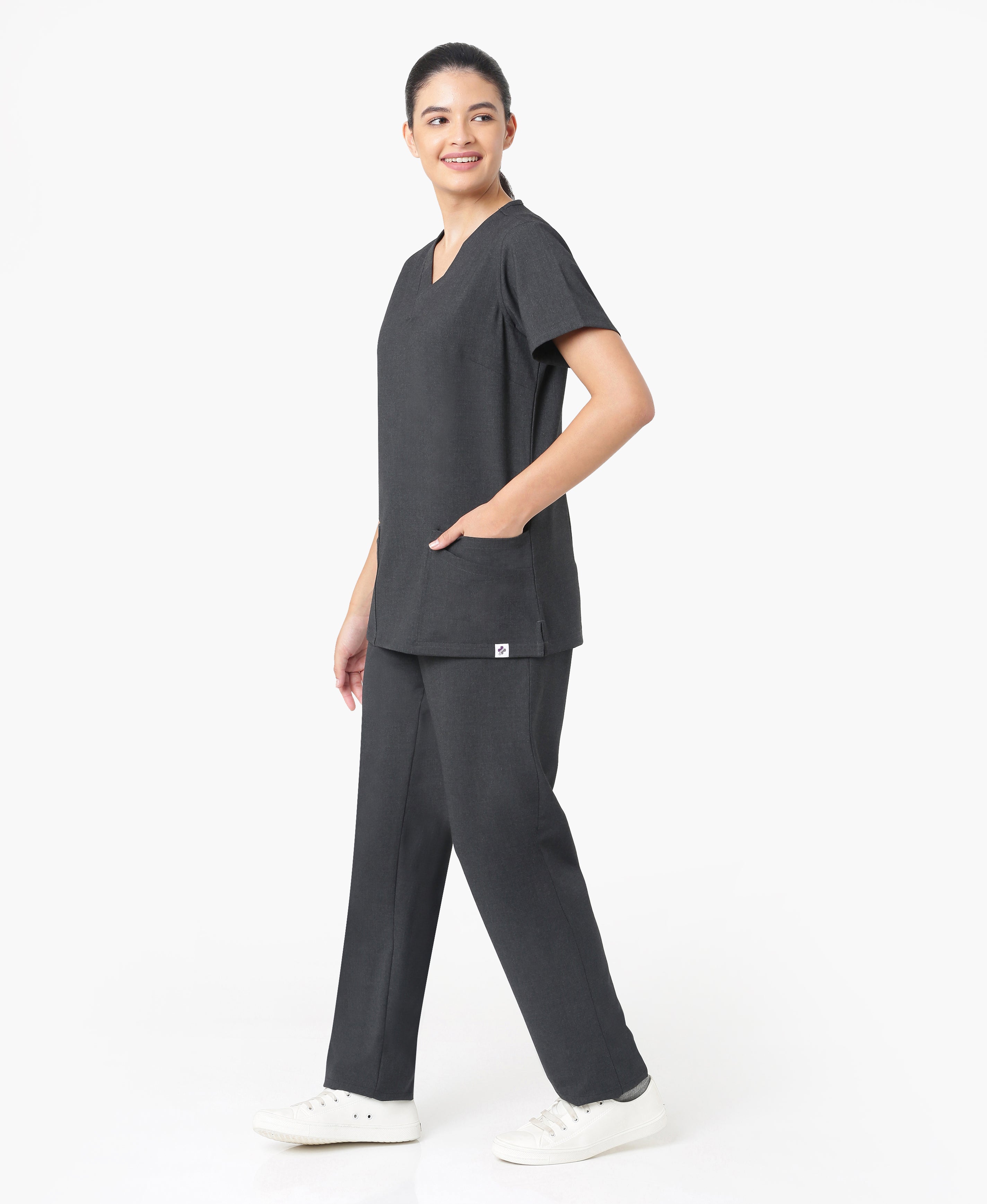 Mendi Luxe Scrub Top - Heather Grey